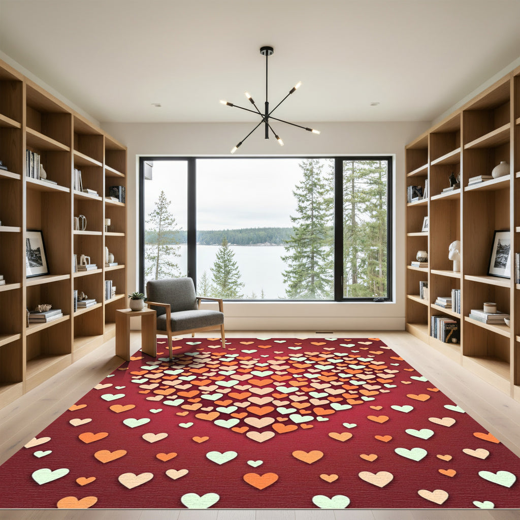 Romantic Hearts Scattered All Over Rug