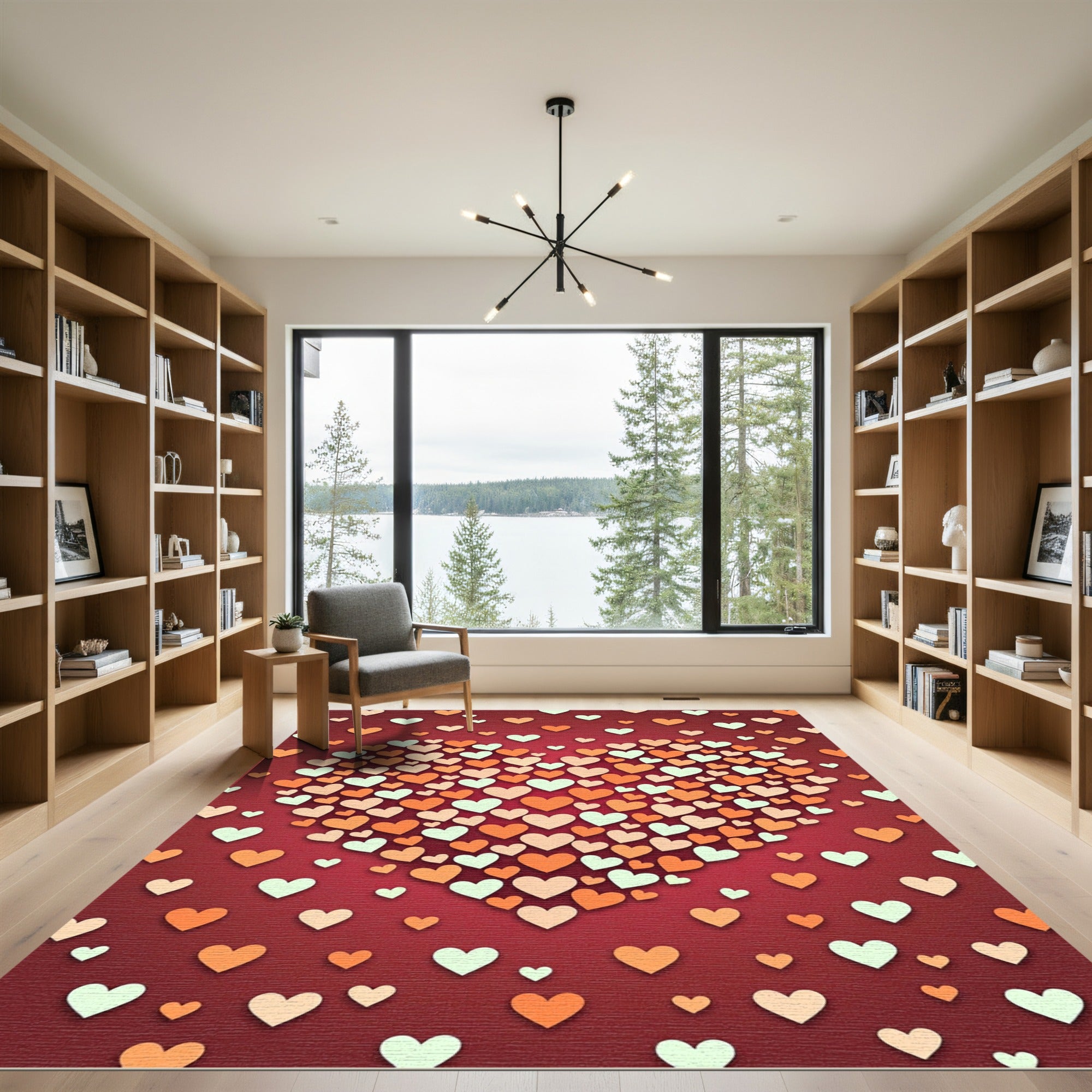 Romantic Hearts Scattered All Over Rug