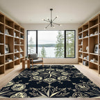 Ornate Black and Gold Scroll Medallion Rug