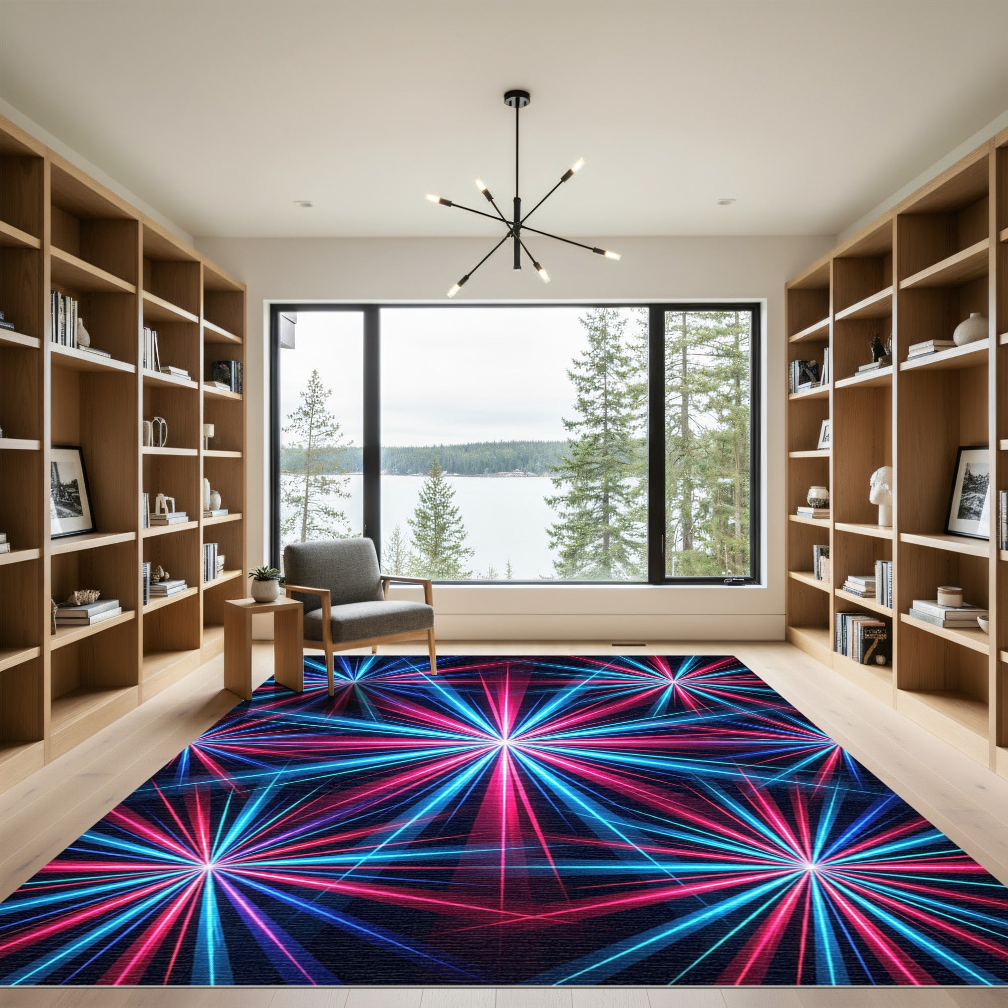 Neon Radiant Cosmic Starburst Abstract Rug