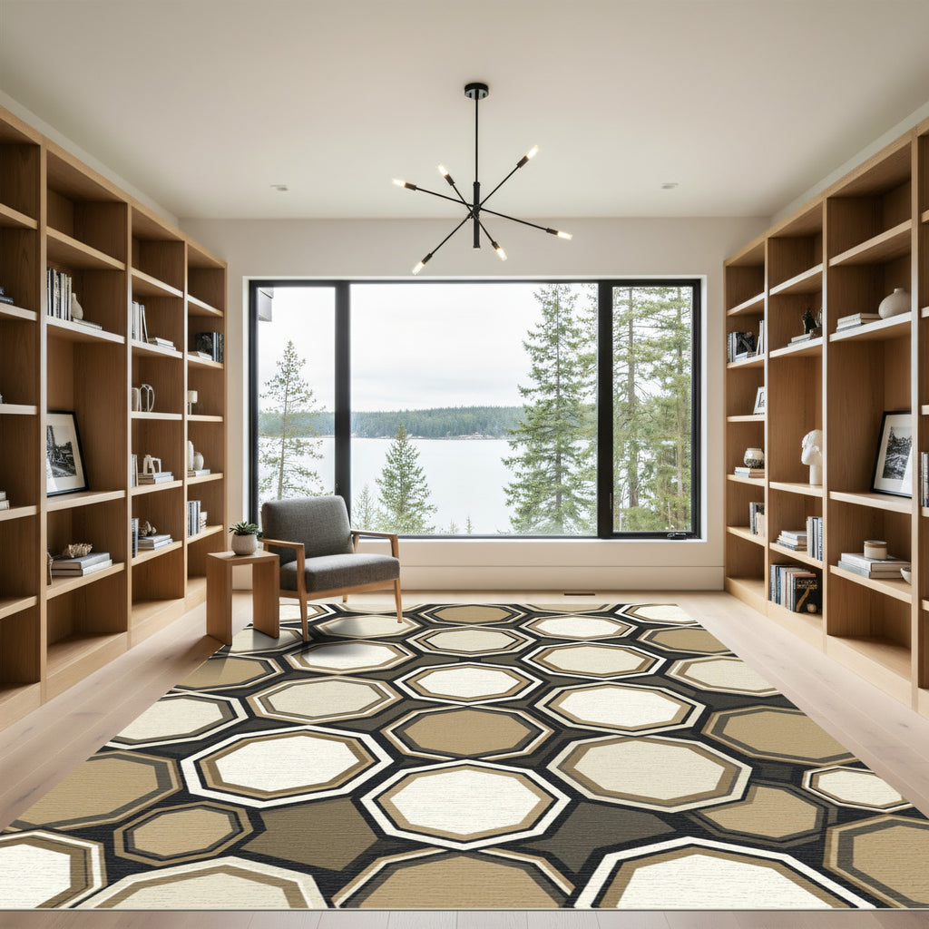 Modern Geometric Octagon Earthy Tones Rug