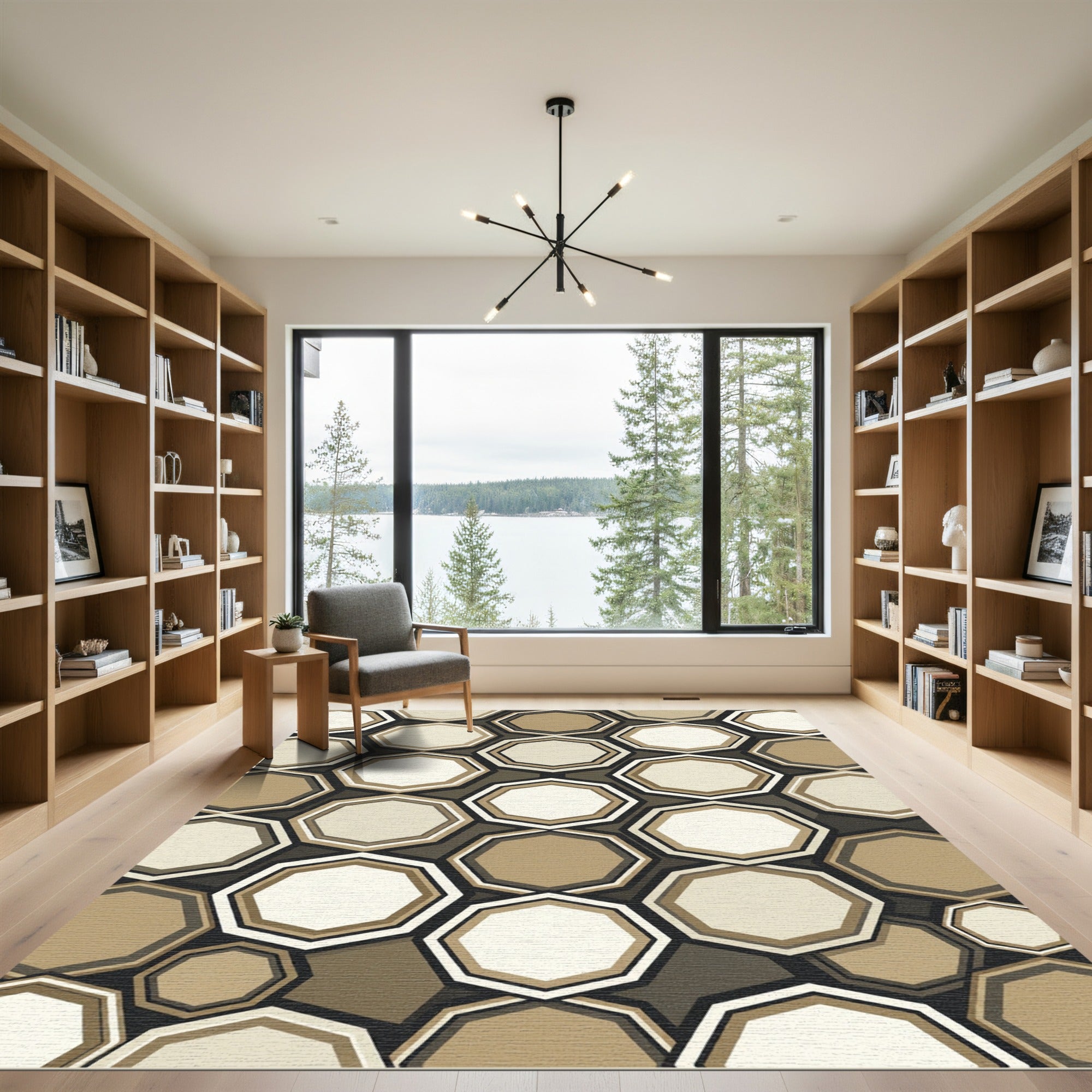 Modern Geometric Octagon Earthy Tones Rug
