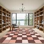 Brown Peach Tonal Block Check Rug