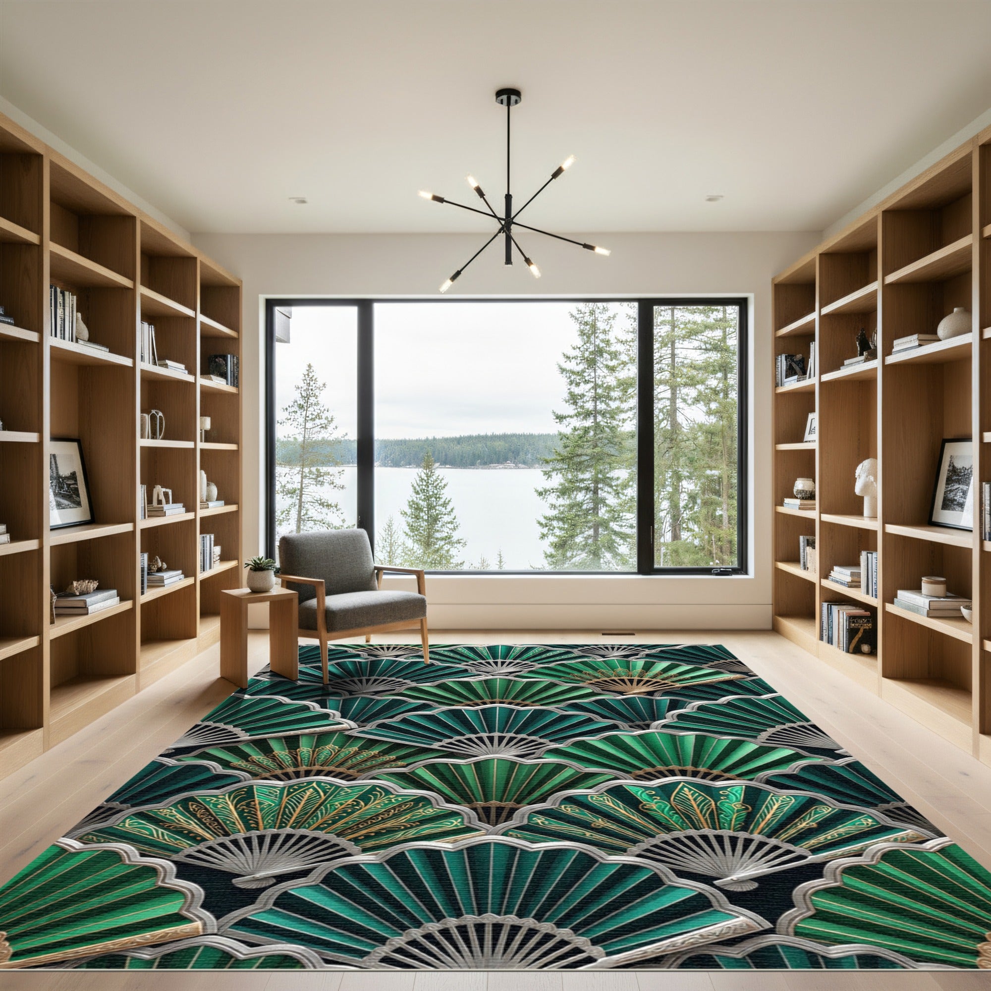 Emerald Green Gilded Fan Repeat Rug