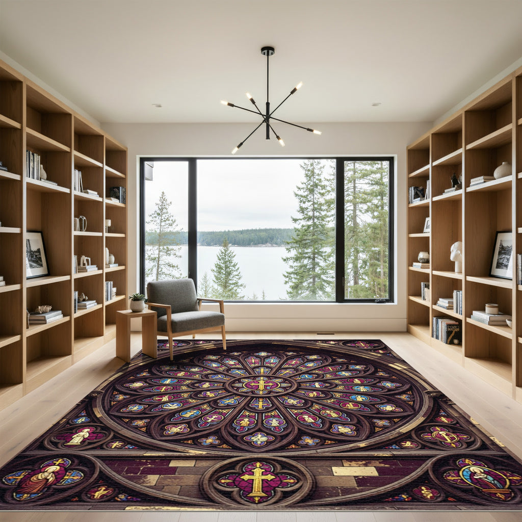 Gothic Stained Glass Rose Medallion Rug