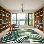 Deep Emerald Green Fern Leaves Rug