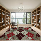 Crimson Cream Gray Diamond Lattice Rug