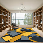 Modern Geometric Yellow Gray Abstract Blocks Rug