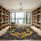 Gold Blue Vintage Floral Medallion Rug