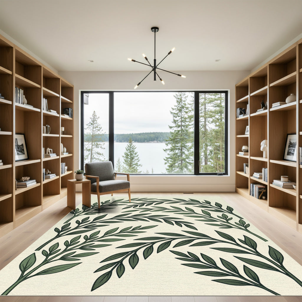 Elegant Sage Green Leafy Vine Rug
