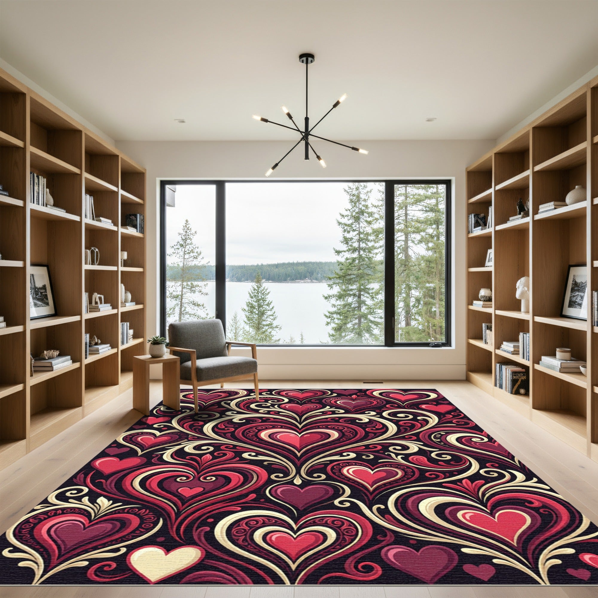 Crimson Red Heart Flourish Vignette Rug