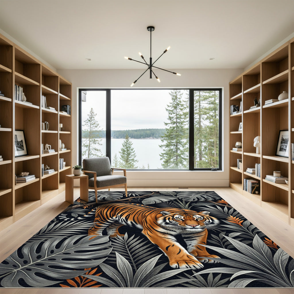 Striking Orange Tiger Lush Jungle Art Rug
