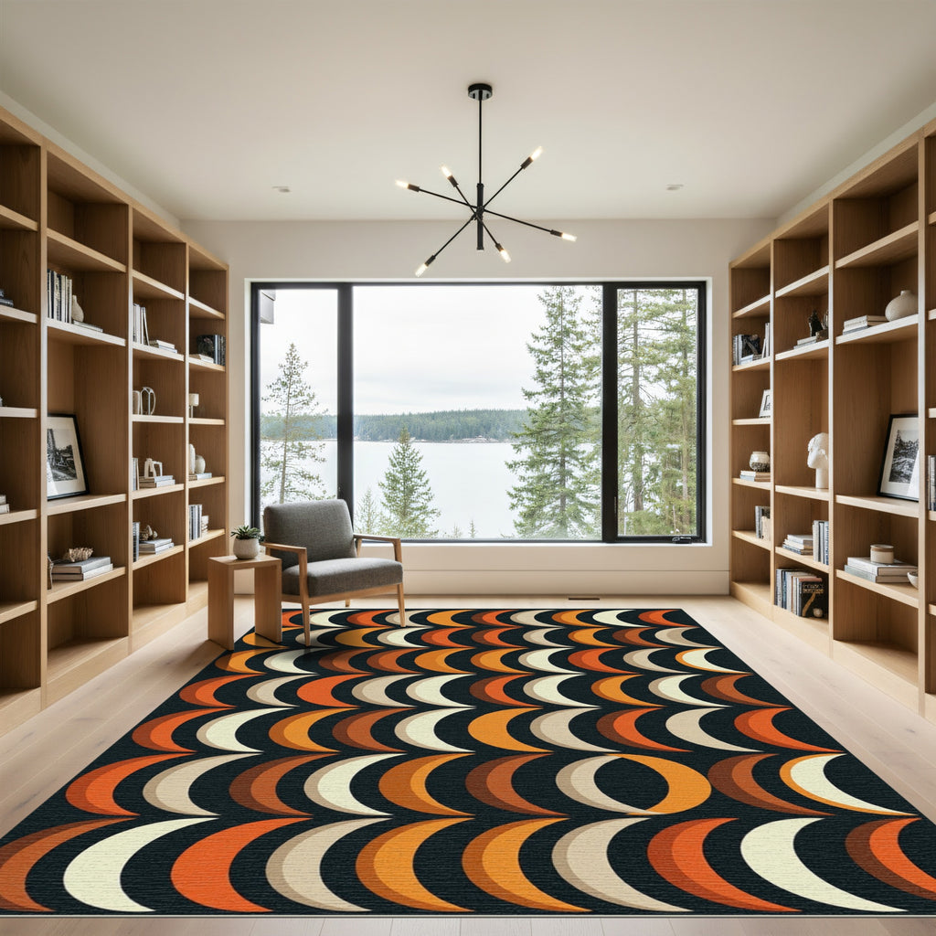 Retro Mid-Century Sunset Crescent Tile Rug