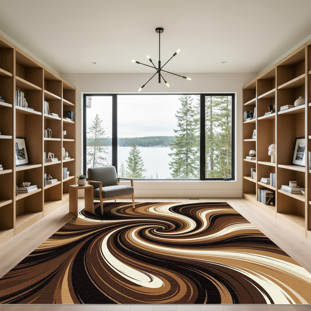 Modern Abstract Chocolate Swirl Rug