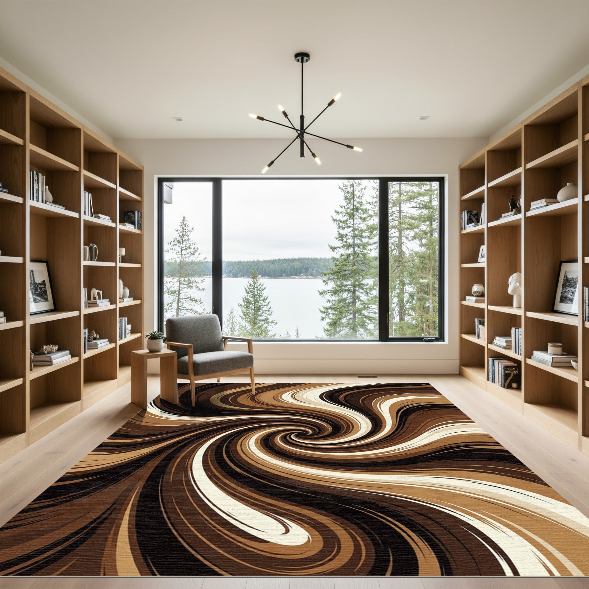 Modern Abstract Chocolate Swirl Rug