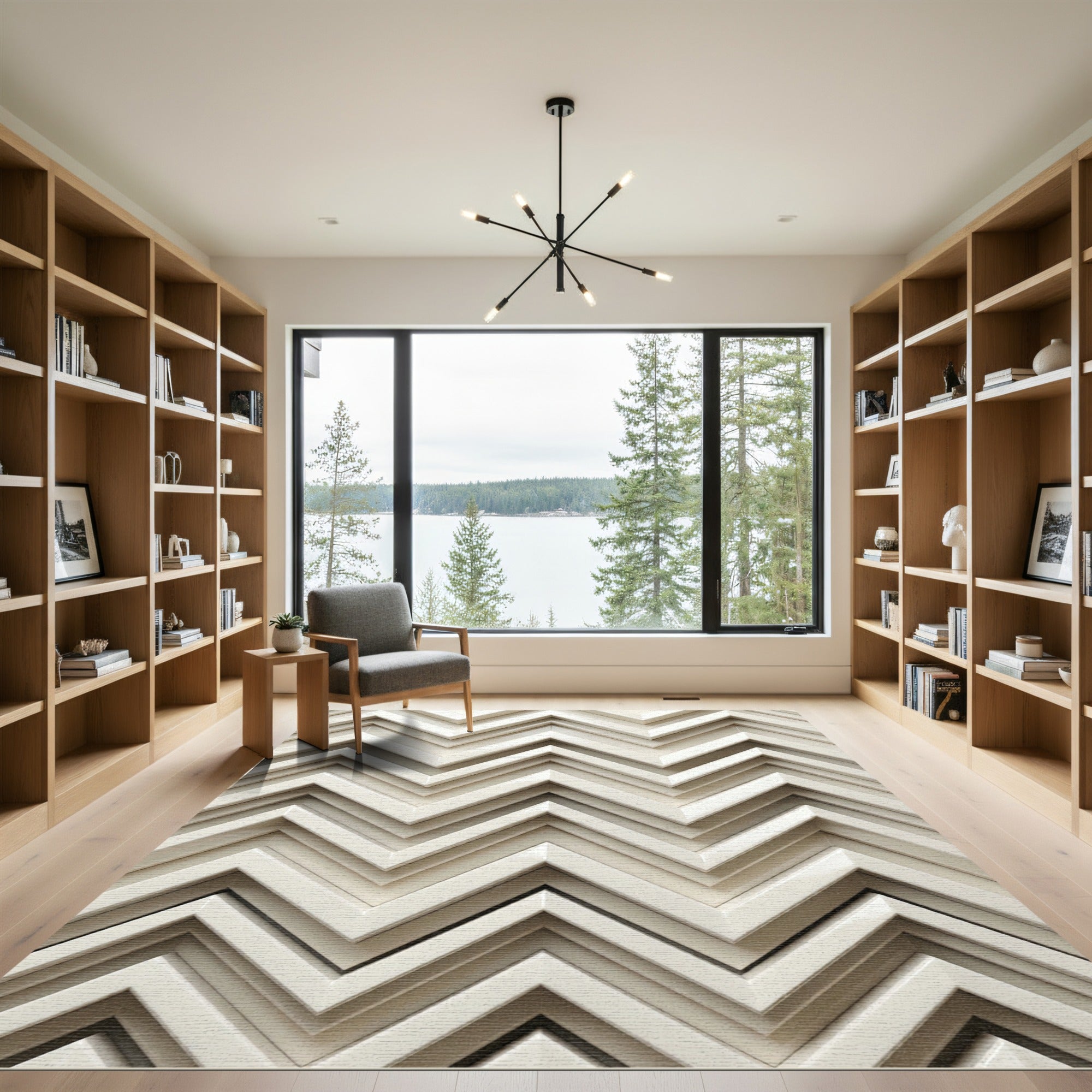 Cream Zigzag Layered Geometric Rug
