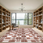 Modern Terracotta Brown Plaid Grid Rug