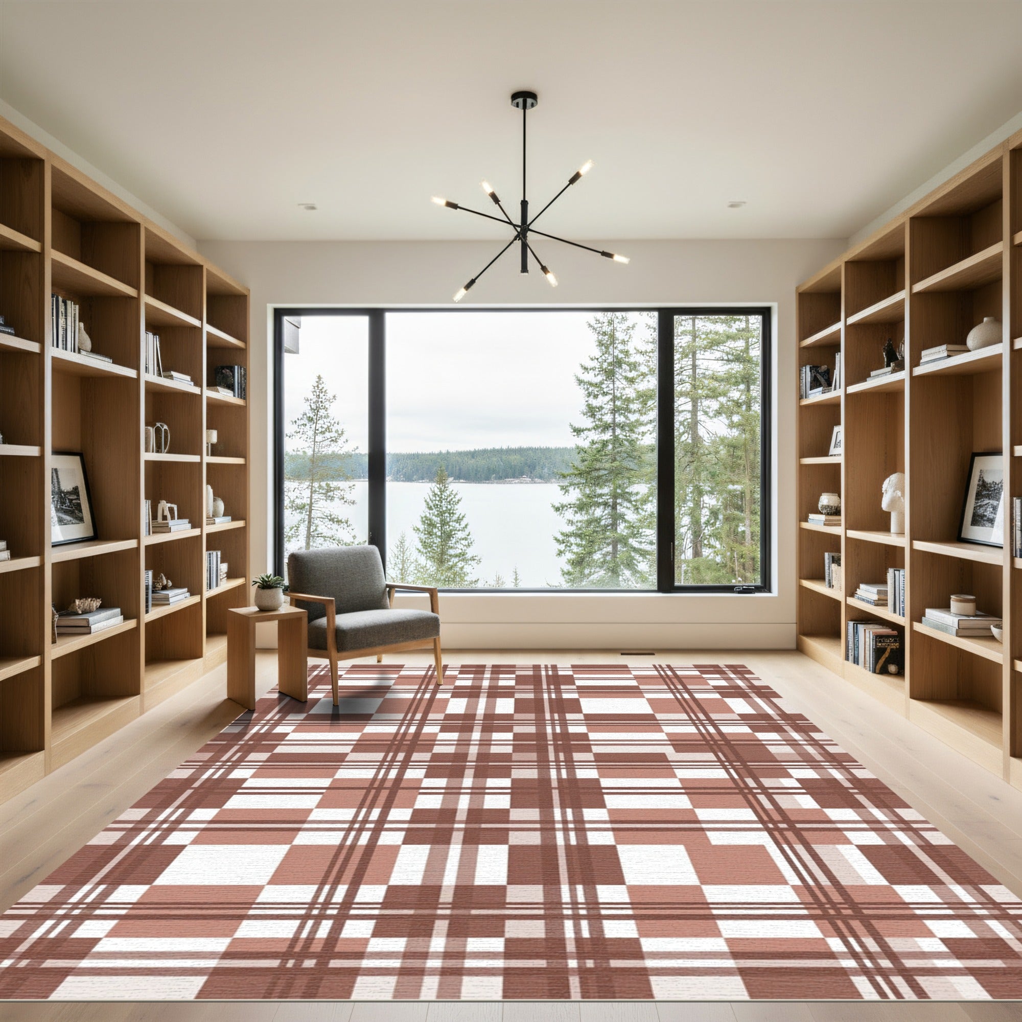 Modern Terracotta Brown Plaid Grid Rug