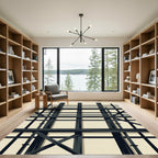 Black Grid Abstract Geometric Layout Rug