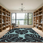 Lush Tropical Monstera Leaf Teal Rug