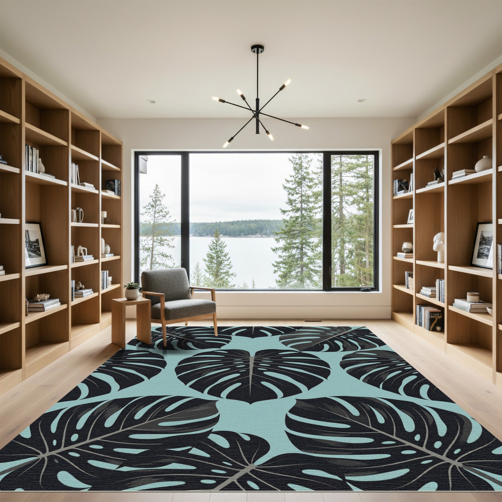 Lush Tropical Monstera Leaf Teal Rug