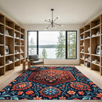 Hexagonal Crimson Floral Medallion Rug