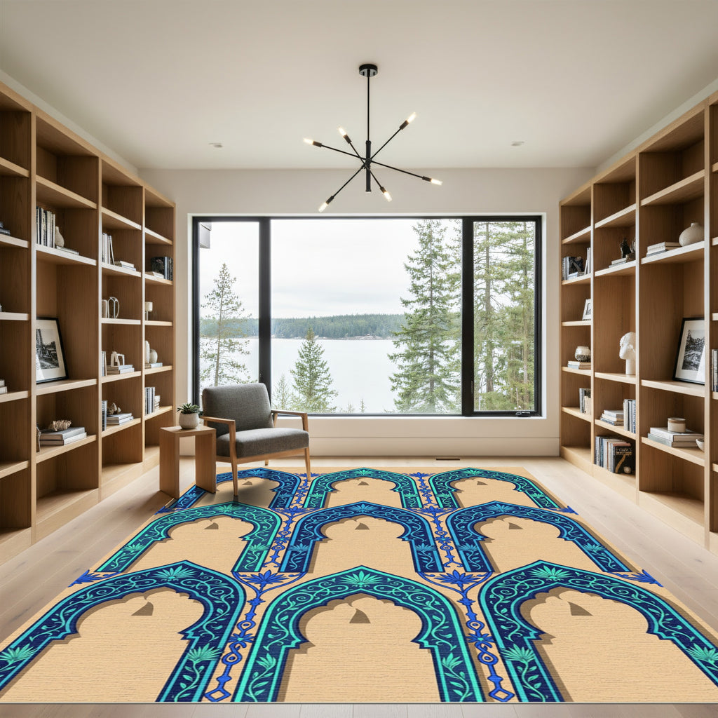 Azure Floral Arc Vaulted Tapestry Rug