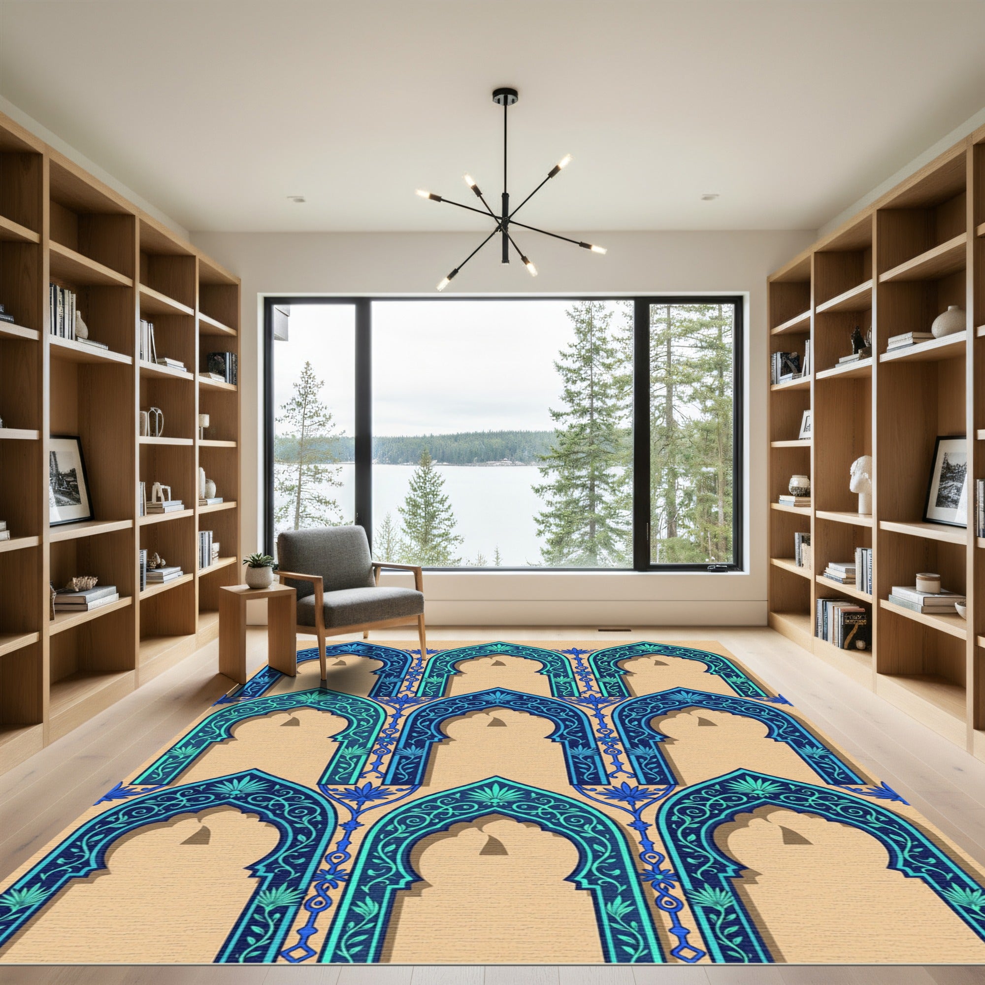 Azure Floral Arc Vaulted Tapestry Rug