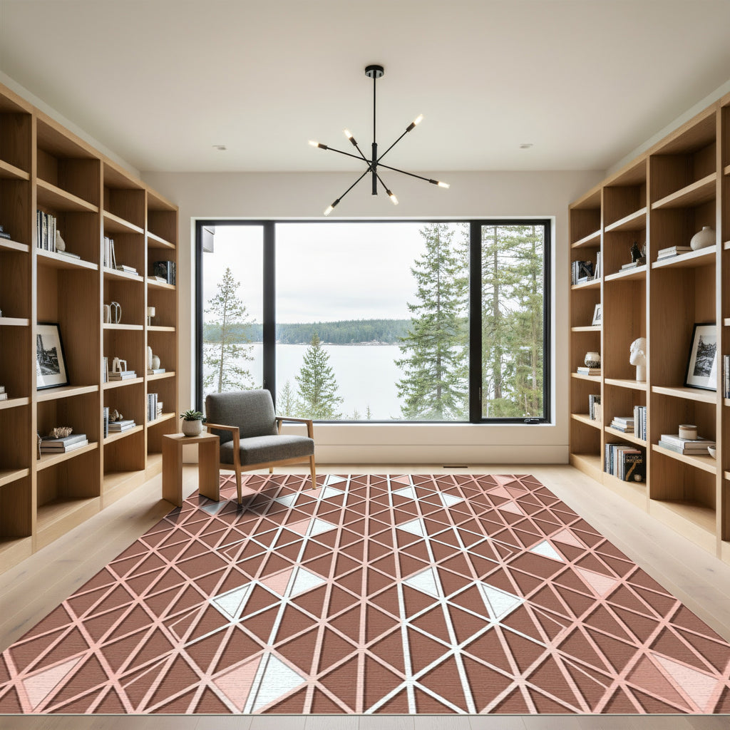 Minimalist Terracotta Geometric Lattice Rug