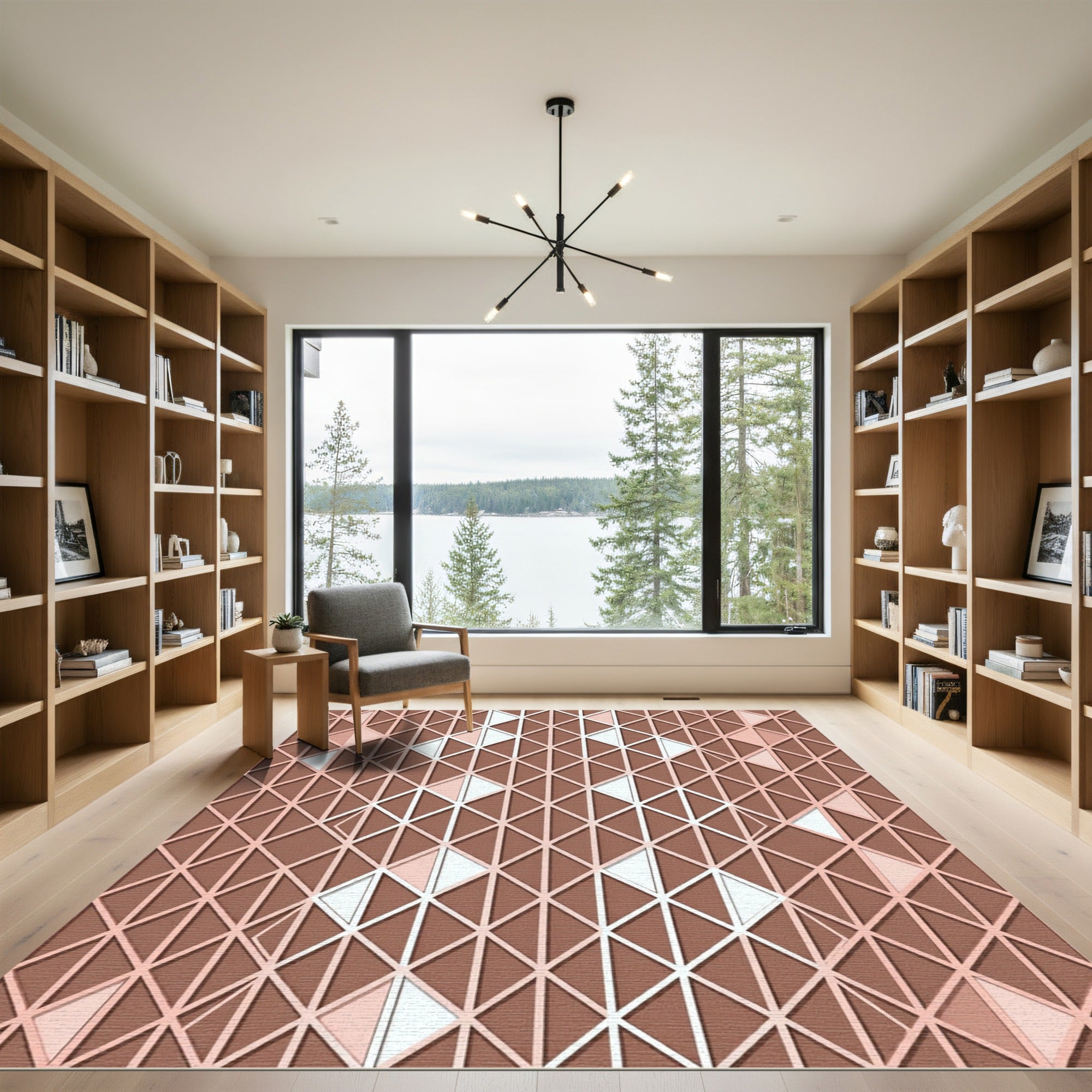 Minimalist Terracotta Geometric Lattice Rug