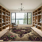Ornate Crimson Gold Heart Flourish Rug