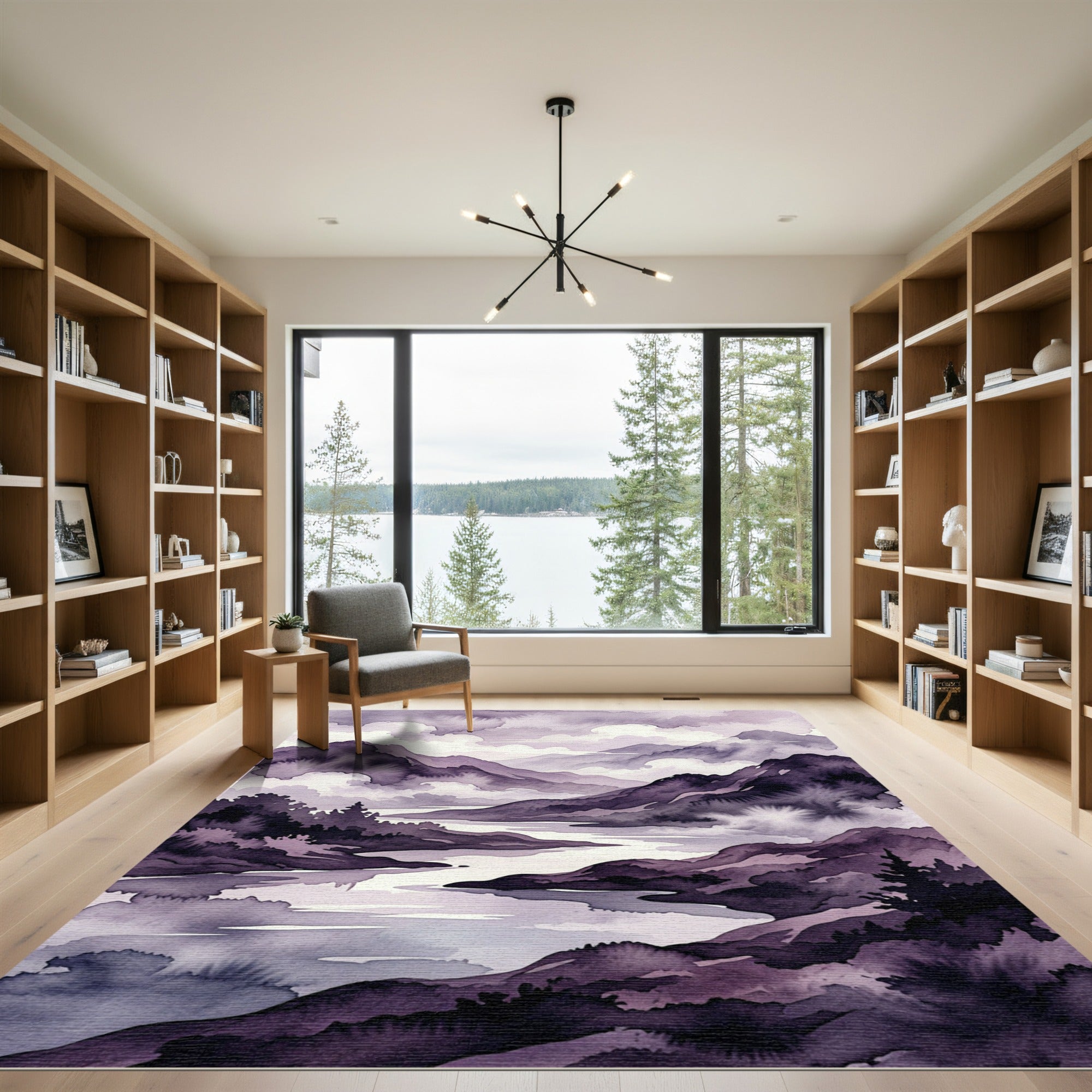 Ethereal Purple Watercolor Mountain Landscape Rug