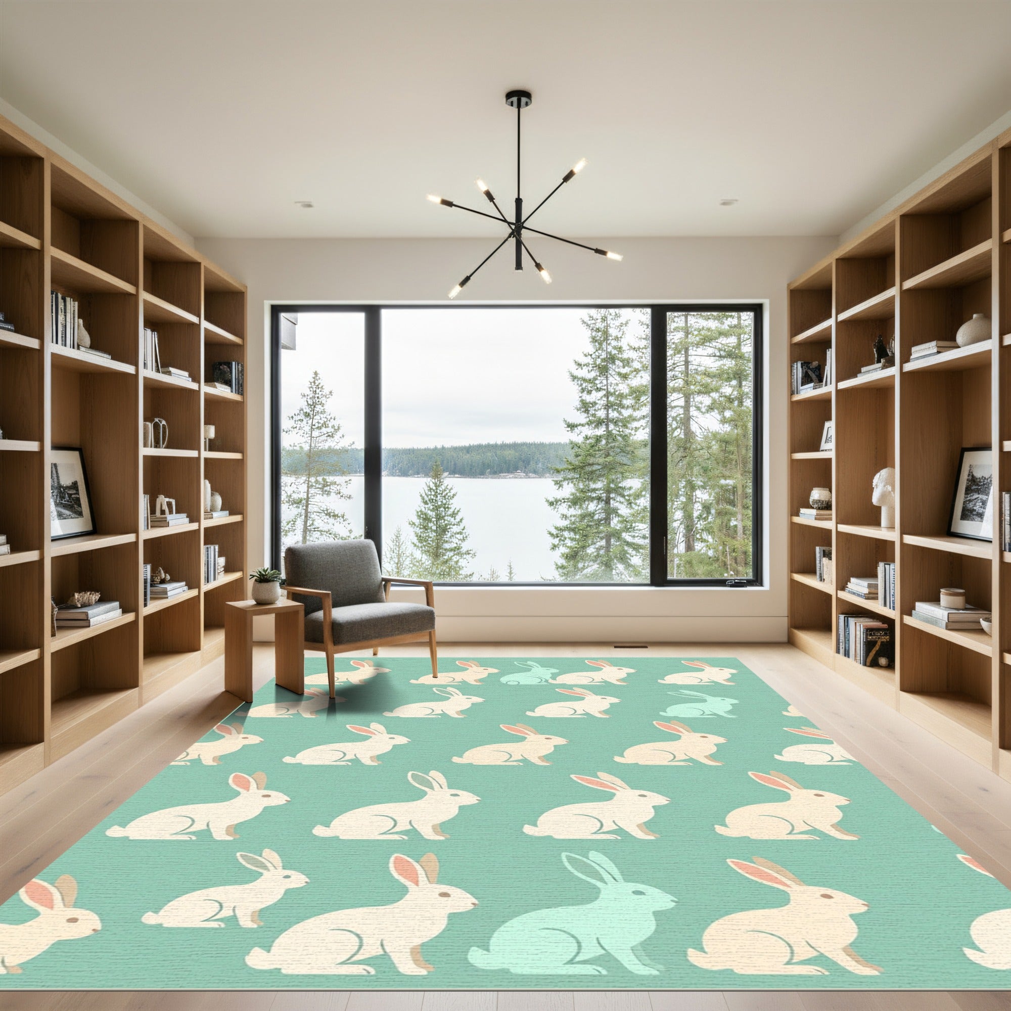 Whimsical Mint and Cream Bunny Rabbit Rug