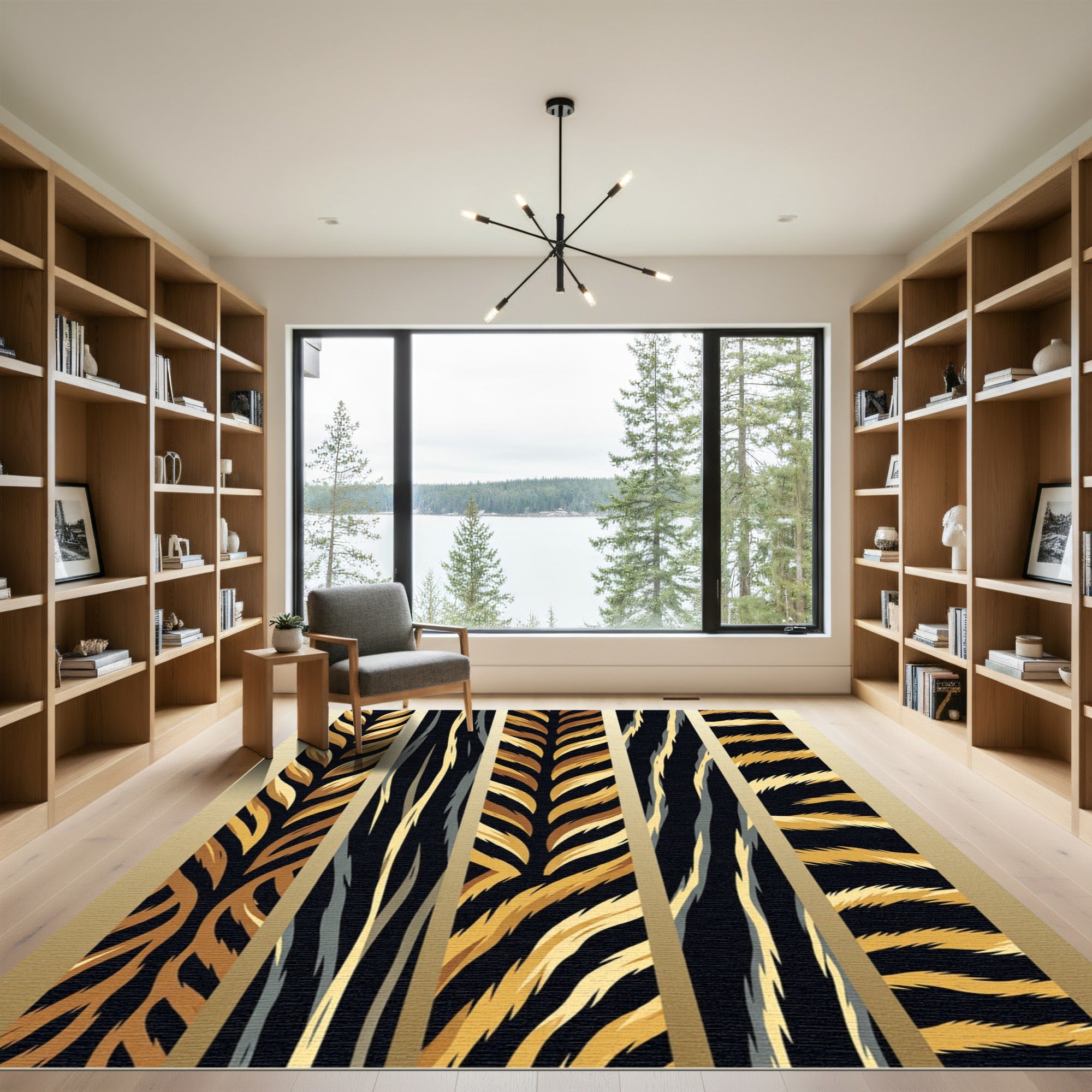 Bold Golden Striped Animal Texture Rug