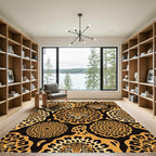 Jungle Leopard Face Gold Medallion Rug