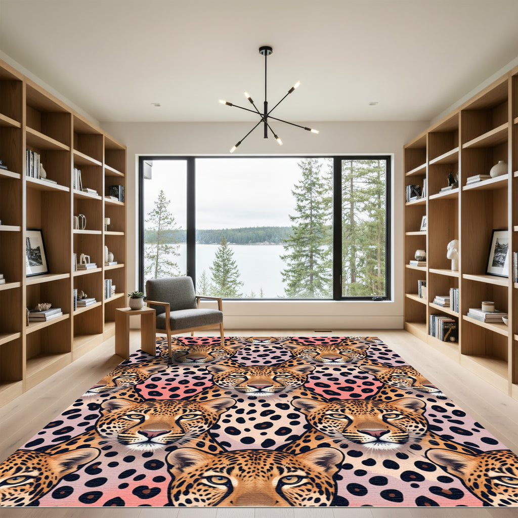 Blush and Golden Leopard Animal Face Rug