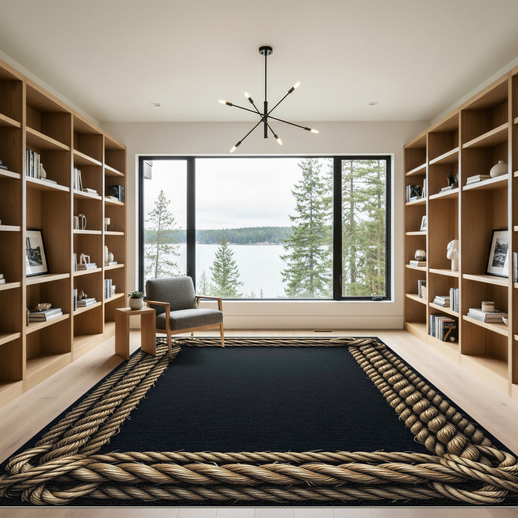 Braided Rope Border Rustic Texture Rug