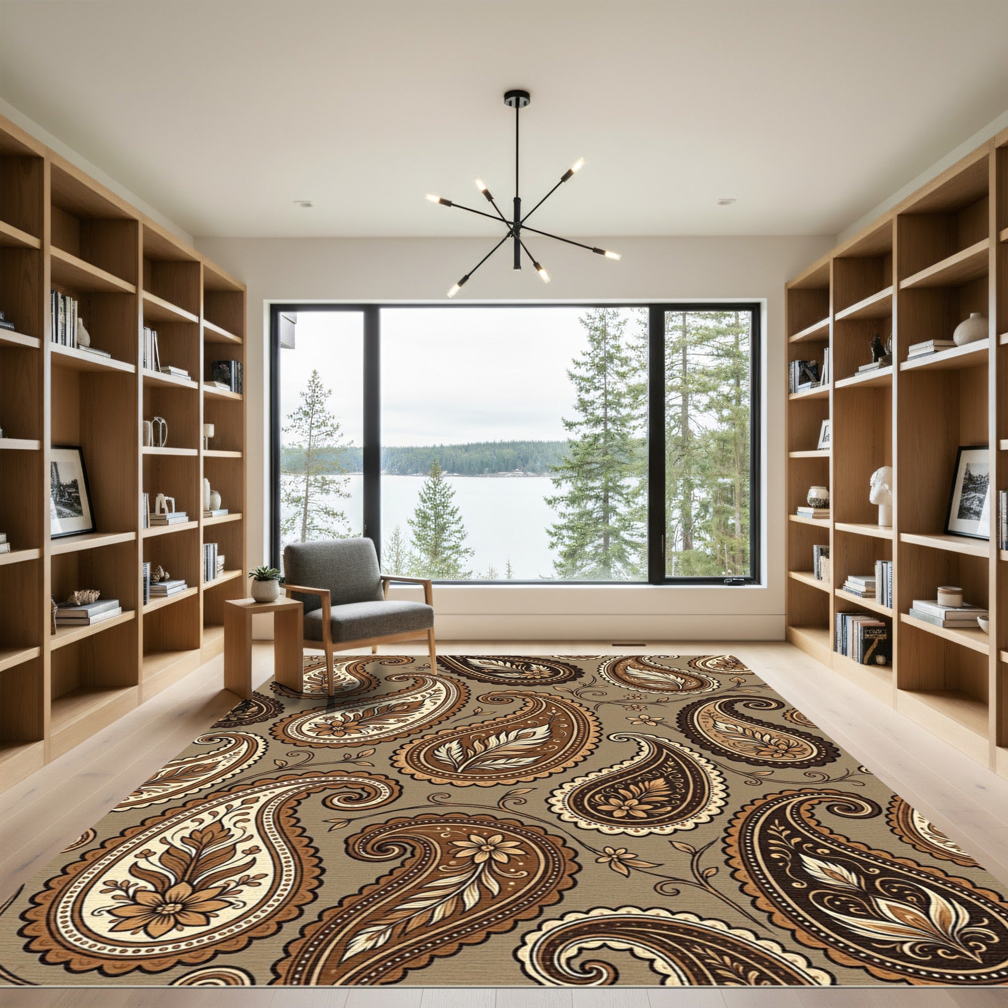 Elegant Chocolate Brown Paisley Floral Rug