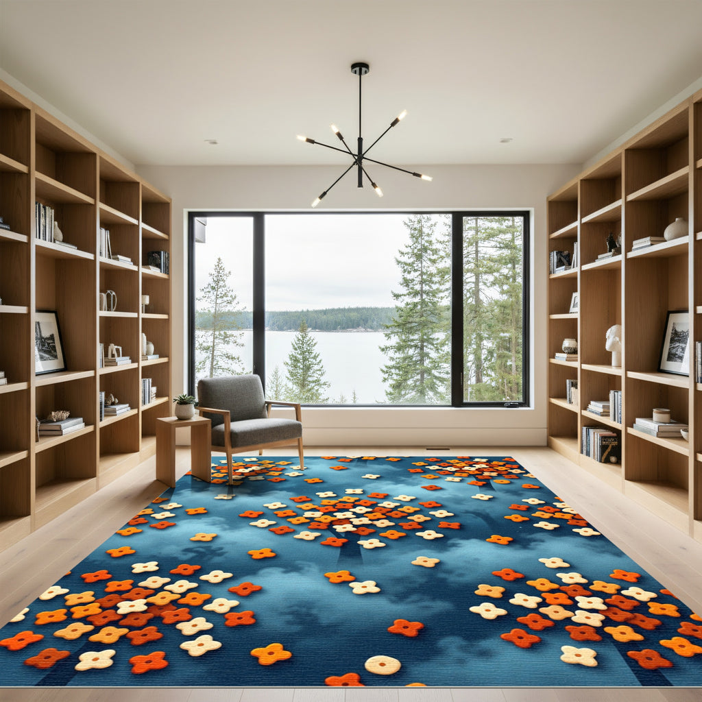 Autumnal Amber Floral Sky Cloud Rug
