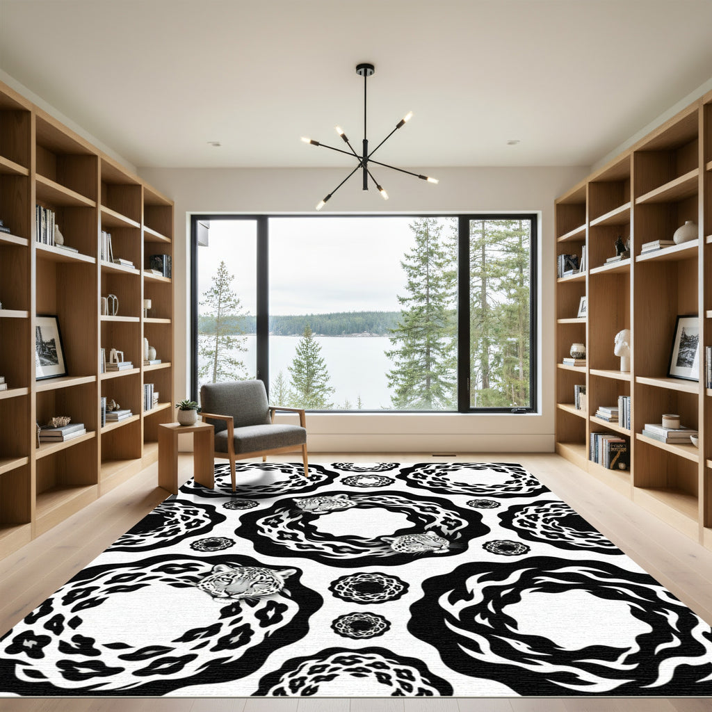 Monochromatic Leopard Abstract Circular Rug
