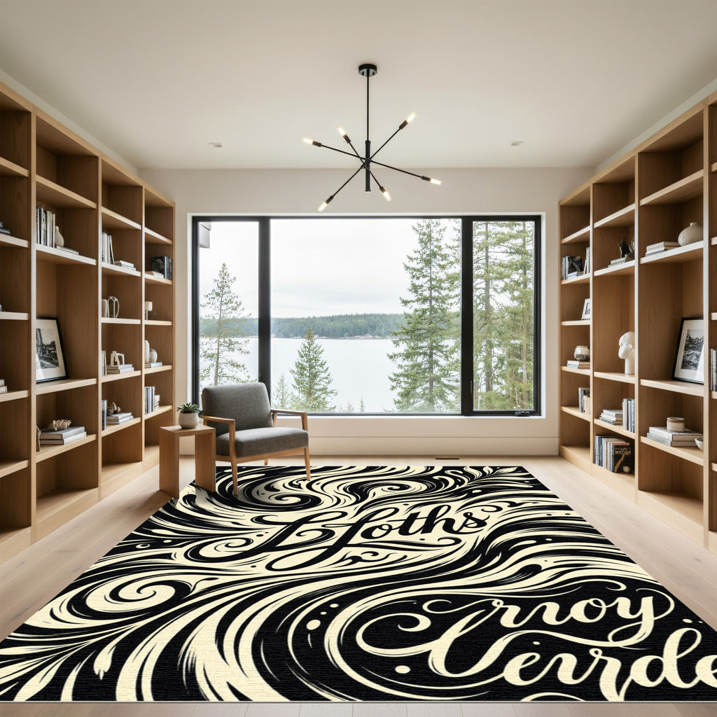 Ornate Black Cream Swirl Floral Rug