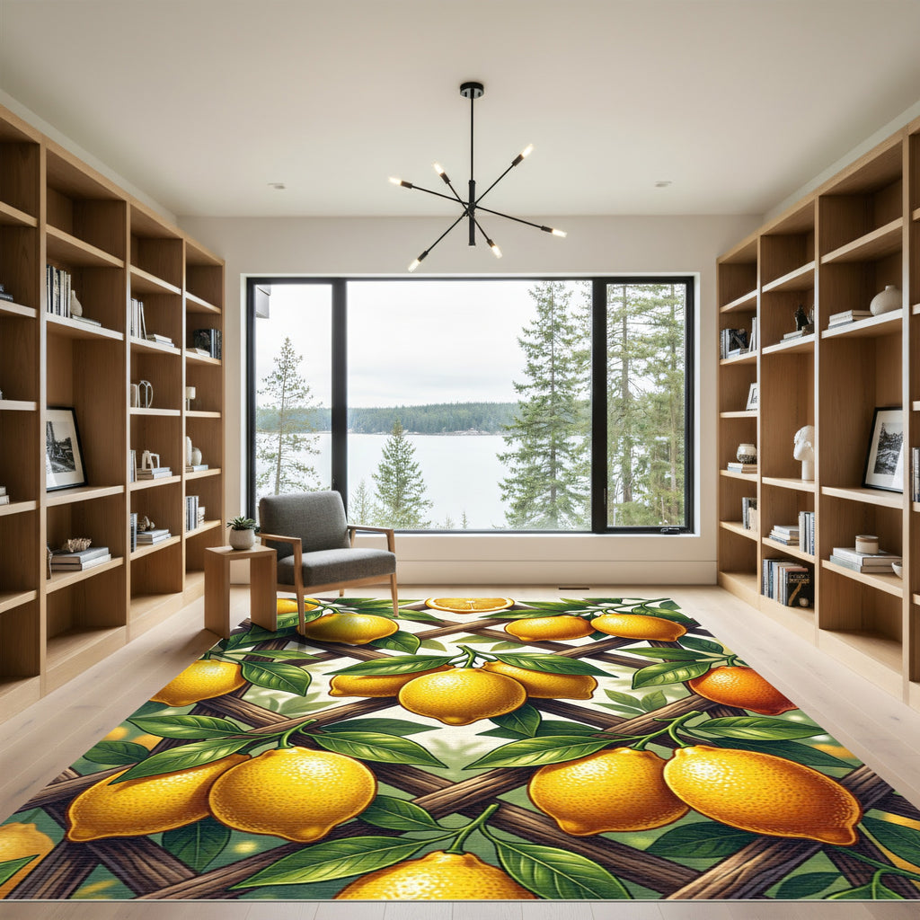 Sunny Citrus Lemon Trellis Wallpaper Rug