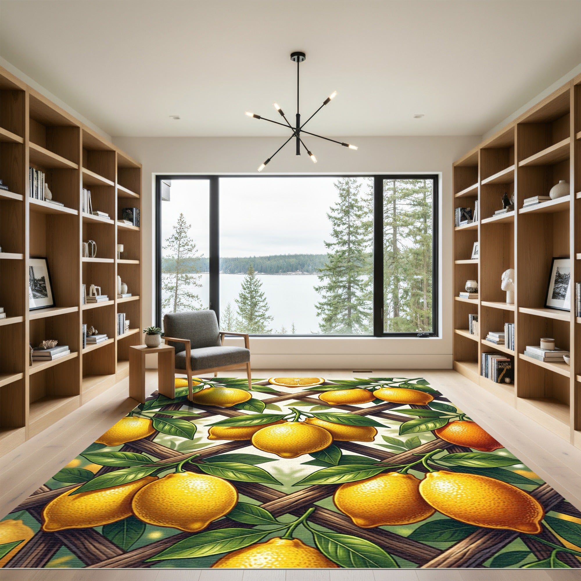 Sunny Citrus Lemon Trellis Wallpaper Rug