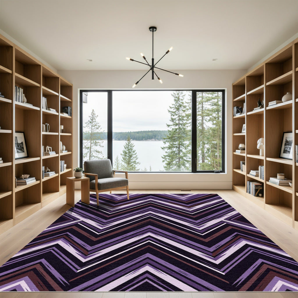 Deep Purple Jagged Chevron Lines Rug