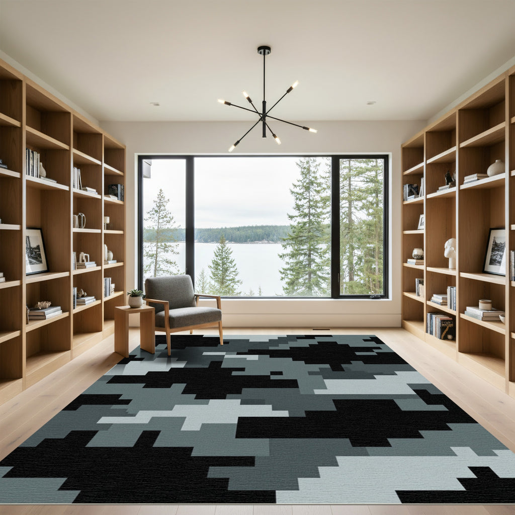 Modern Gray Pixelated Urban Camouflage Rug