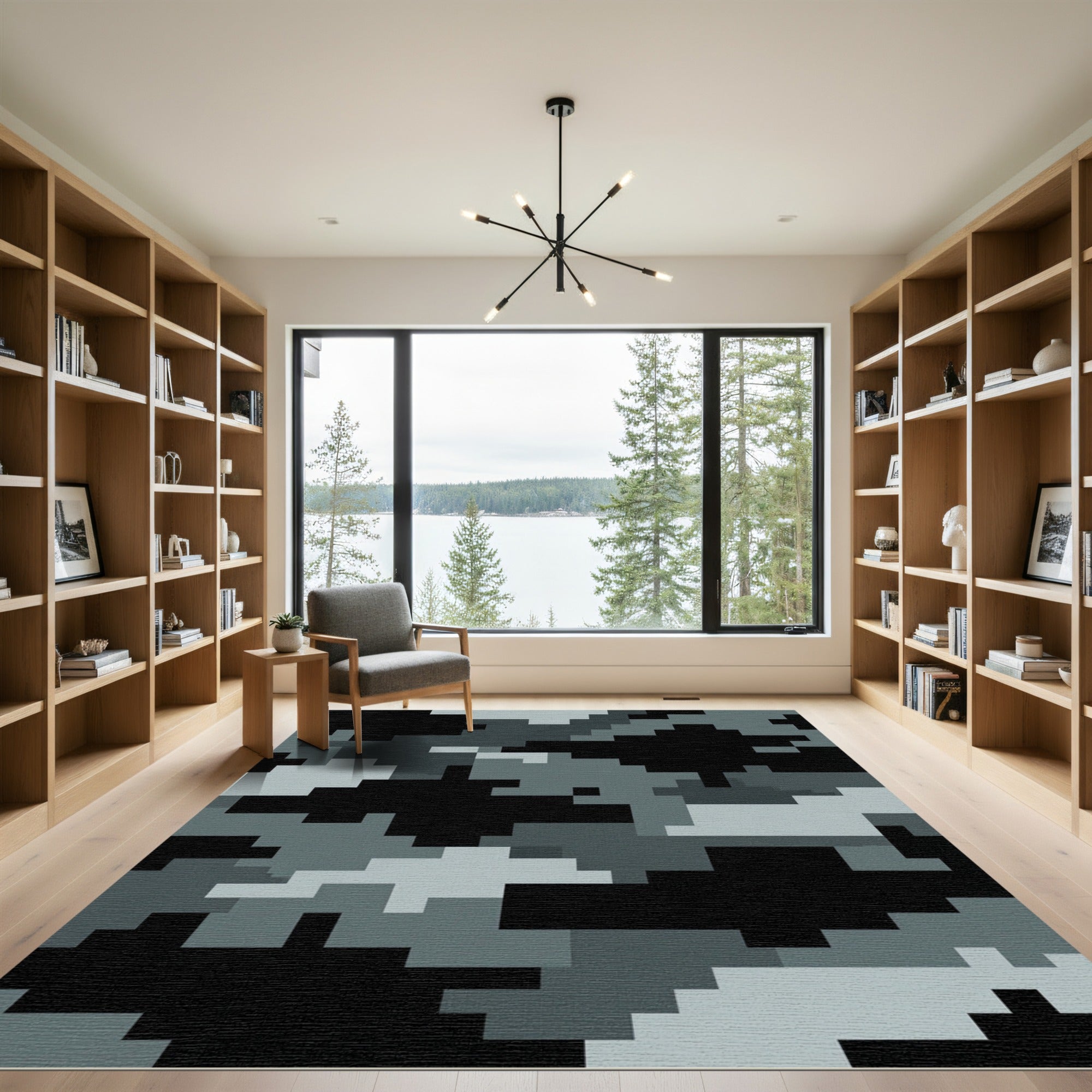 Modern Gray Pixelated Urban Camouflage Rug