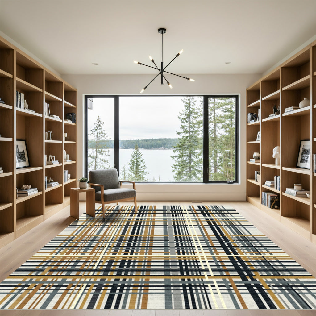 Modern Earthy Tone Plaid Weave Rug