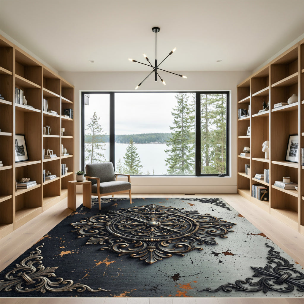 Ornate Gold Metal Medallion Rug