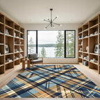 Vintage Blue Tan Plaid Texture Rug