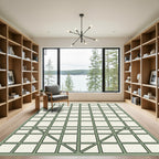 Sage Green Geometric Grid Line Art Rug